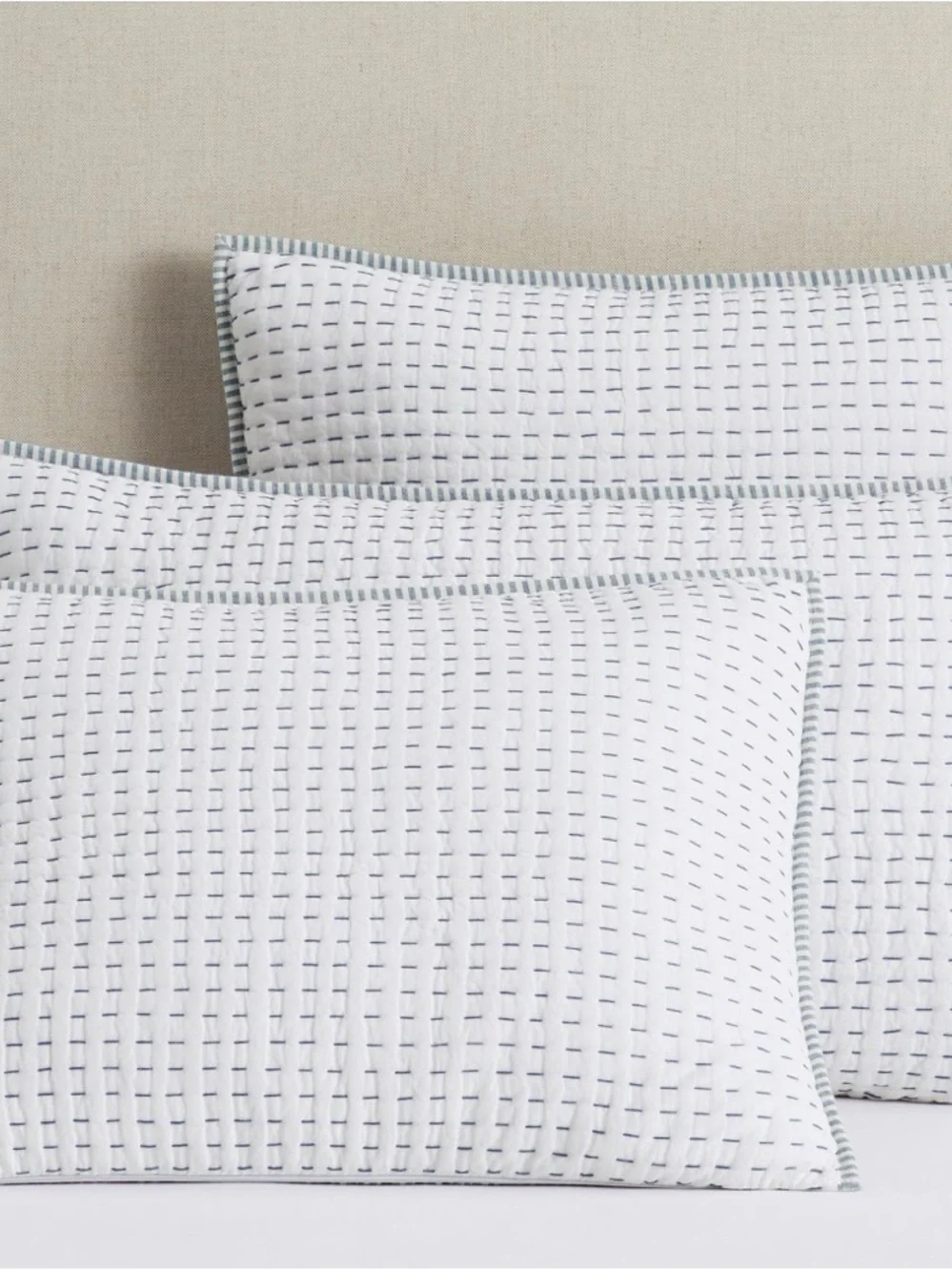 Pottery Barn Pick-Stitch Wheaton Reversible Striped Quilted Shams set of 2 EUC